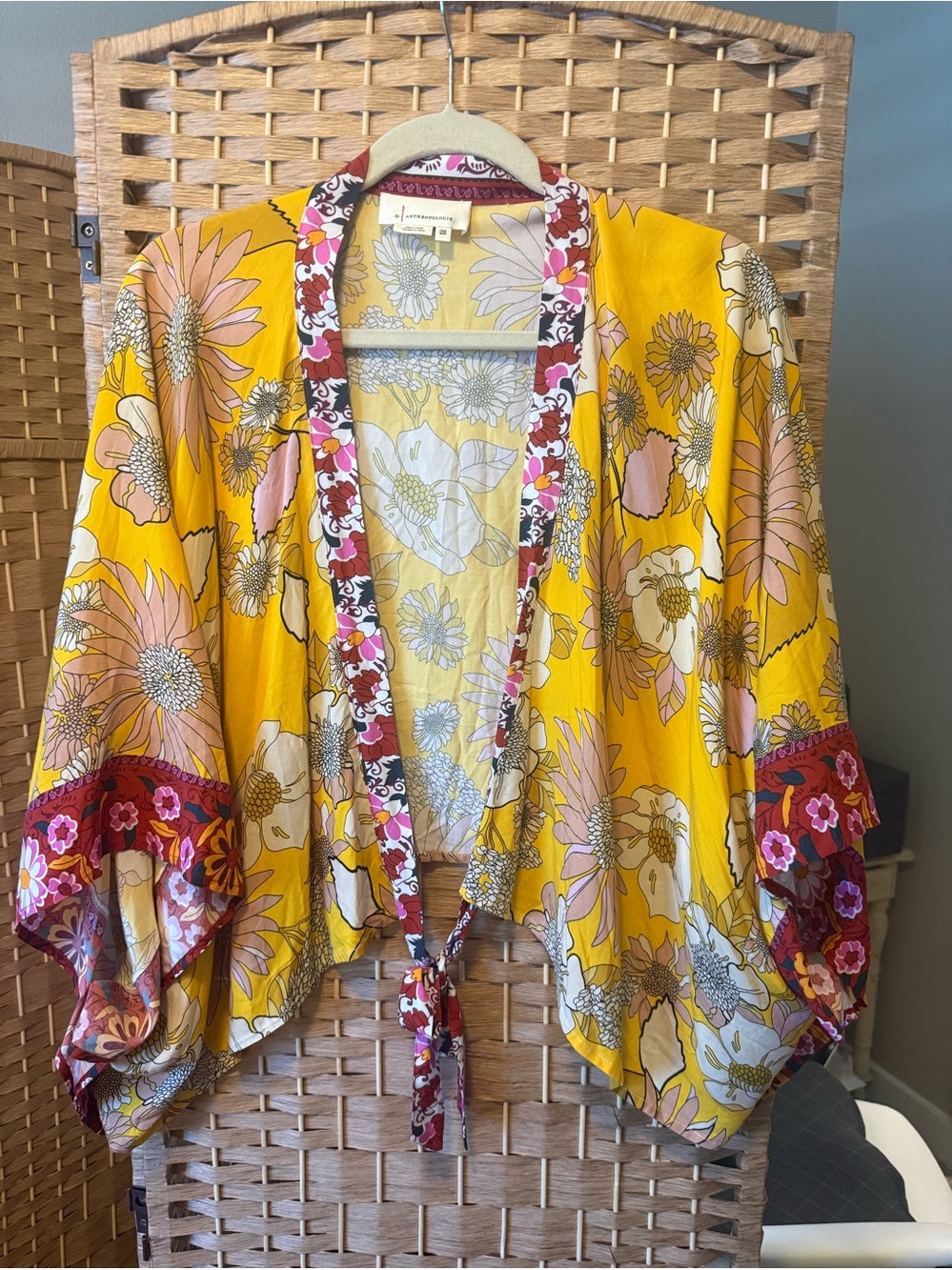Yellow Floral Kimono top with Pink Accents
